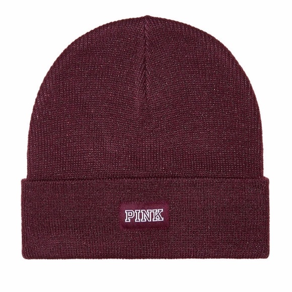 🔥VS PINK Sparkle Shimmer Beanie Hat Black Orchid - Picture 1 of 8